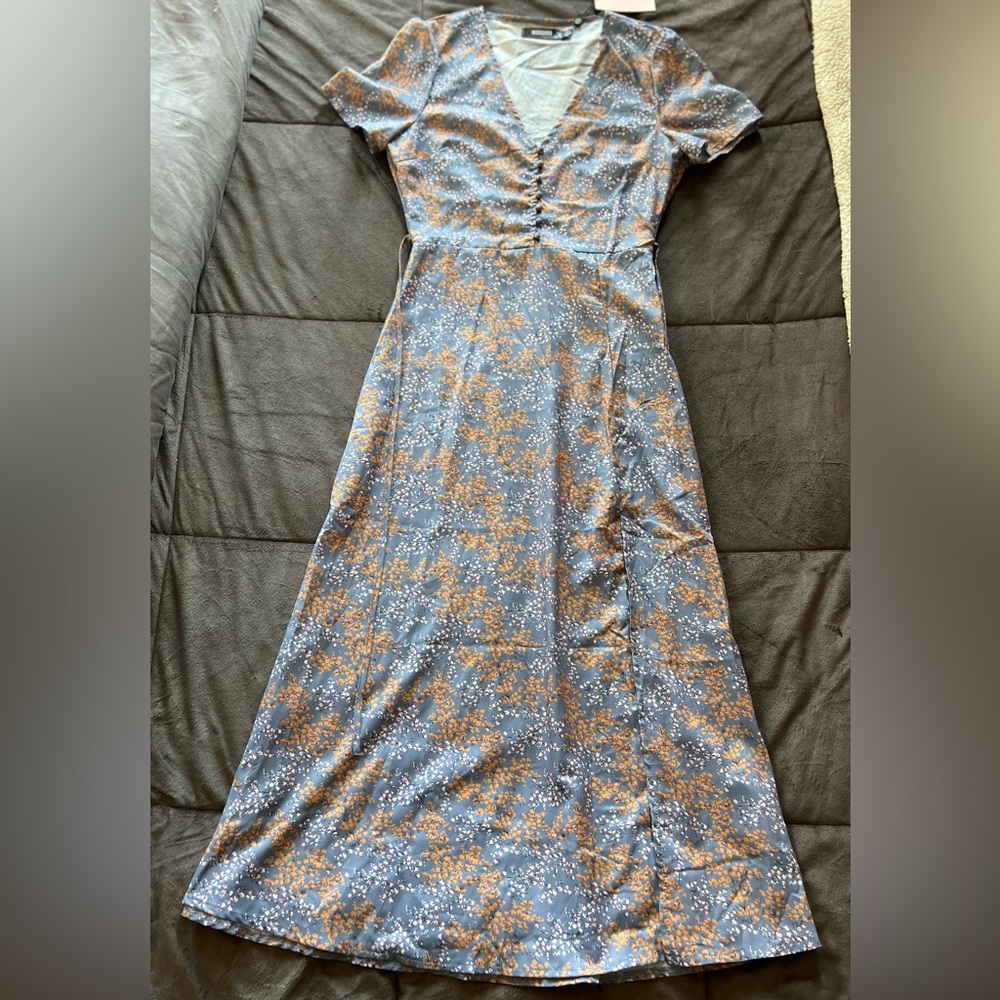 Floral half button midi tea dress